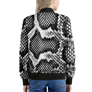 Black And White Snakeskin Print Women's Bomber Jacket