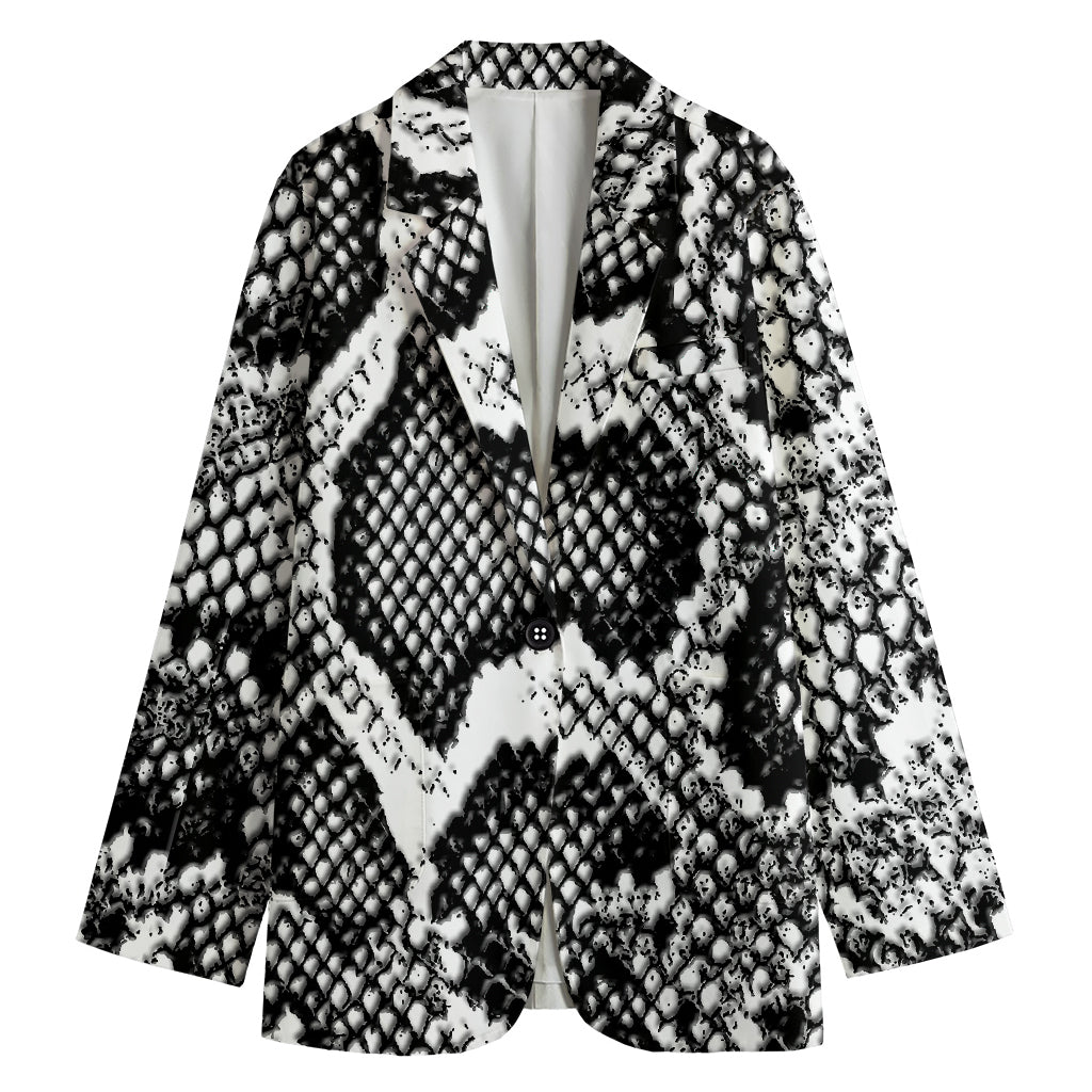 Black And White Snakeskin Print Women's Cotton Blazer