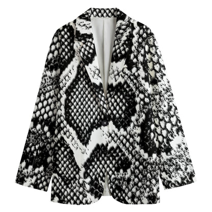 Black And White Snakeskin Print Women's Cotton Blazer