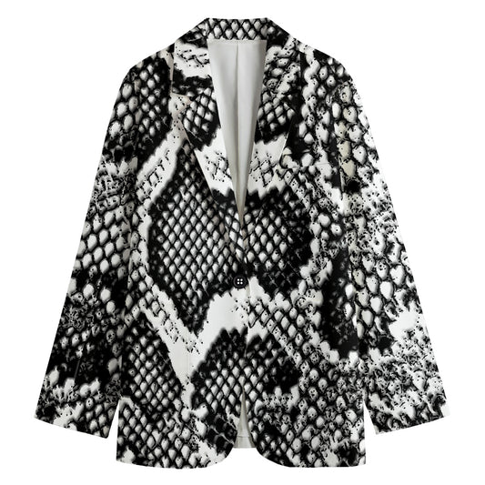 Black And White Snakeskin Print Women's Cotton Blazer
