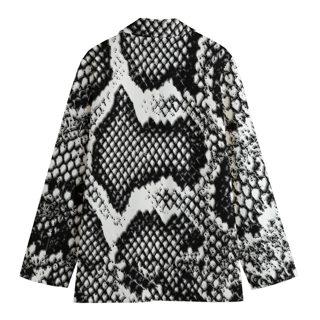 Black And White Snakeskin Print Women's Cotton Blazer