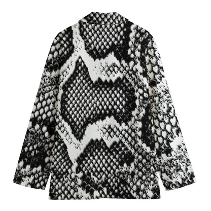 Black And White Snakeskin Print Women's Cotton Blazer