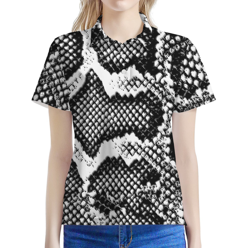Black And White Snakeskin Print Women's Polo Shirt