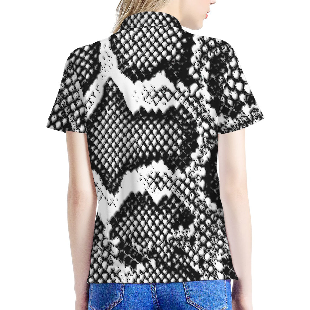 Black And White Snakeskin Print Women's Polo Shirt