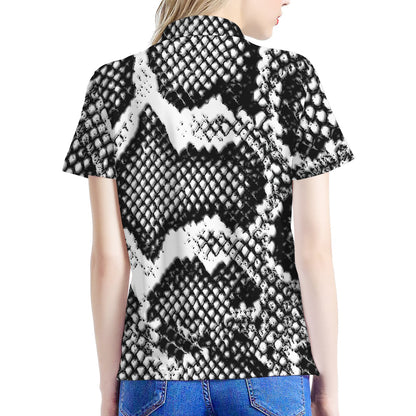 Black And White Snakeskin Print Women's Polo Shirt