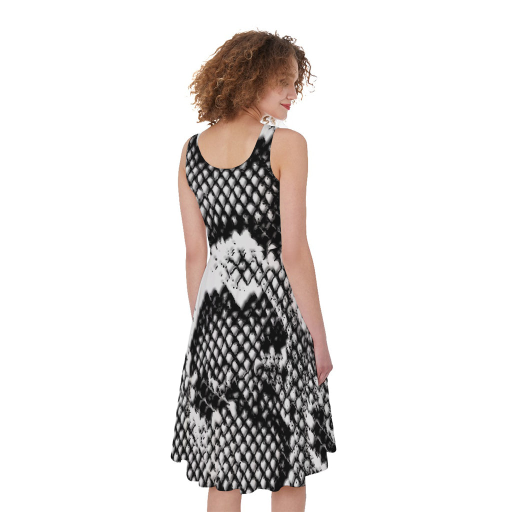 Black And White Snakeskin Print Women's Sleeveless Dress