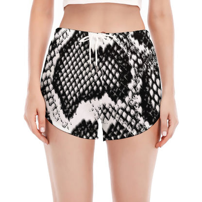 Black And White Snakeskin Print Women's Split Running Shorts
