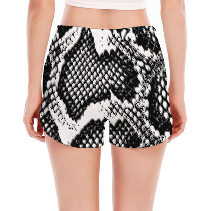 Black And White Snakeskin Print Women's Split Running Shorts