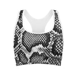 Black And White Snakeskin Print Women's Sports Bra