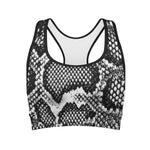 Black And White Snakeskin Print Women's Sports Bra