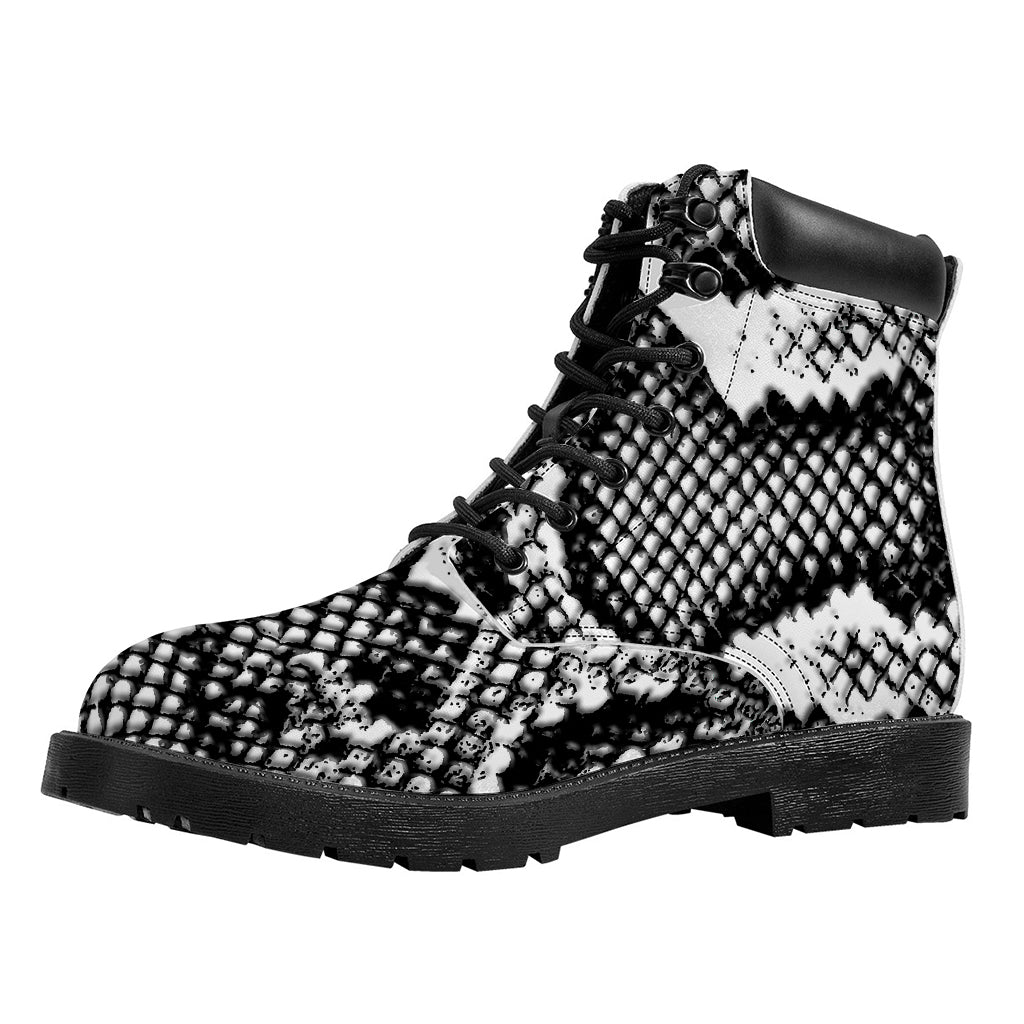Black And White Snakeskin Print Work Boots