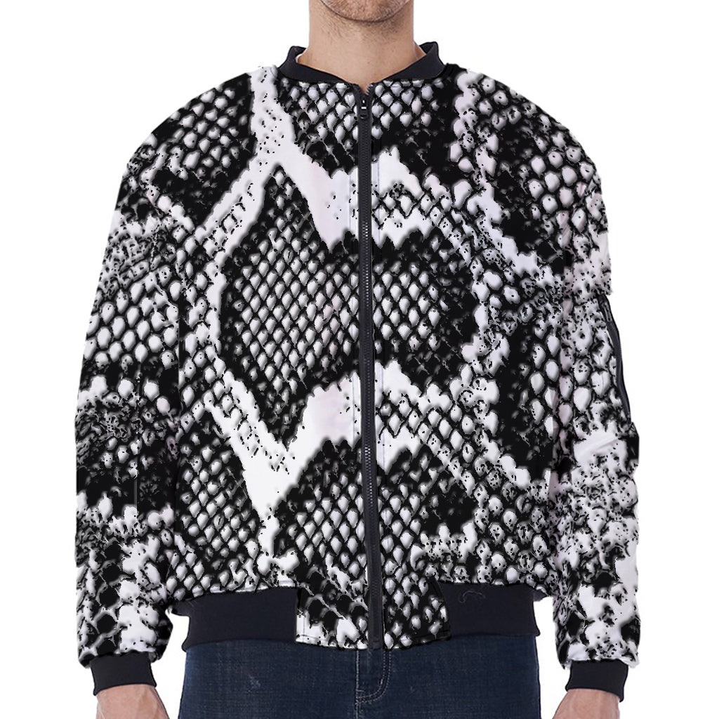 Black And White Snakeskin Print Zip Sleeve Bomber Jacket