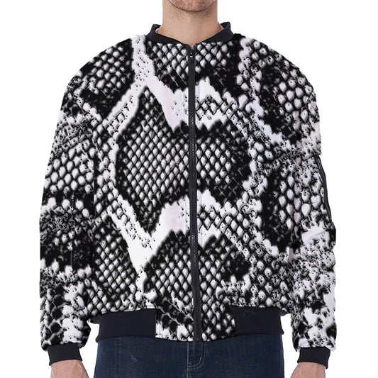 Black And White Snakeskin Print Zip Sleeve Bomber Jacket