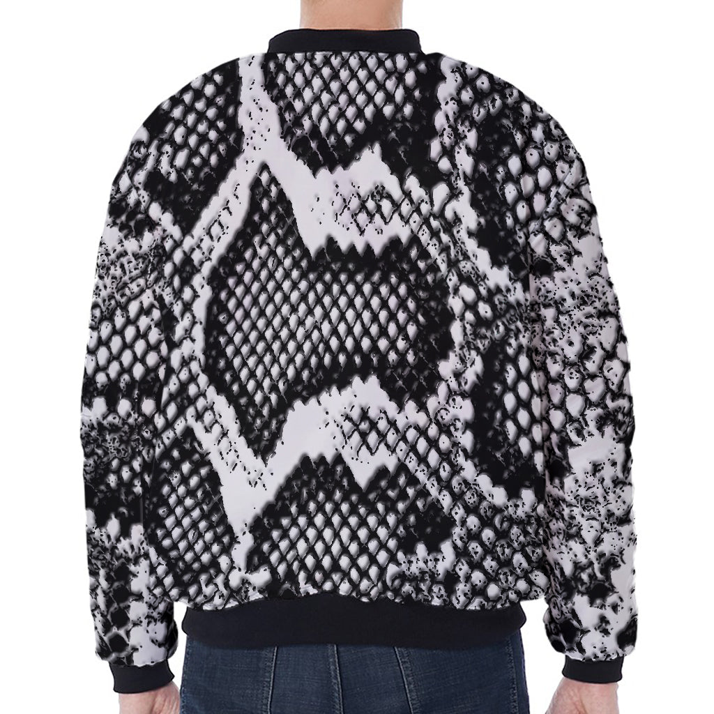Black And White Snakeskin Print Zip Sleeve Bomber Jacket