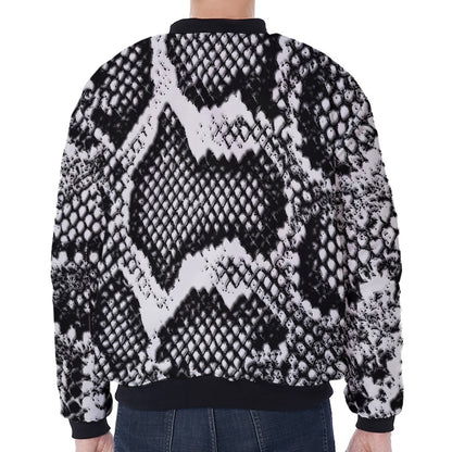 Black And White Snakeskin Print Zip Sleeve Bomber Jacket