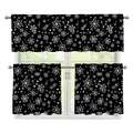 Black And White Snowflake Pattern Print 3 Piece Kitchen Curtains
