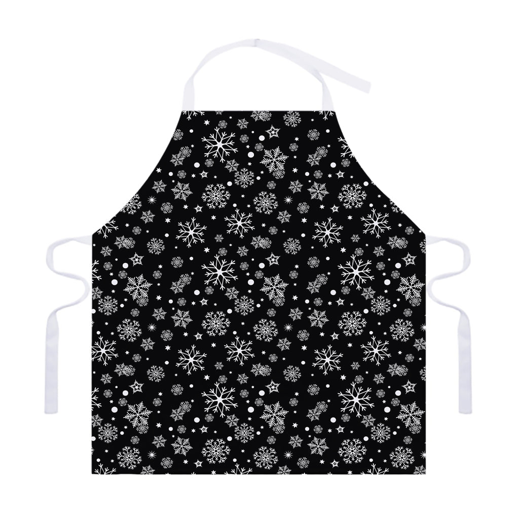 Black And White Snowflake Pattern Print Adjustable Apron
