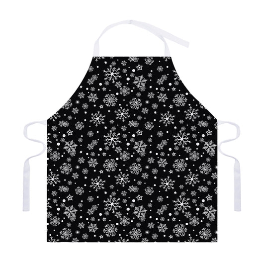 Black And White Snowflake Pattern Print Adjustable Apron