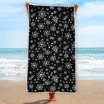 Black And White Snowflake Pattern Print Beach Towel