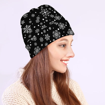 Black And White Snowflake Pattern Print Beanie