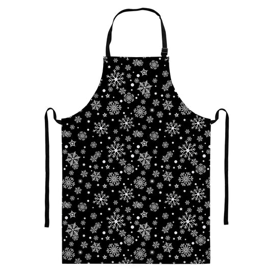 Black And White Snowflake Pattern Print Bib Apron With Pocket