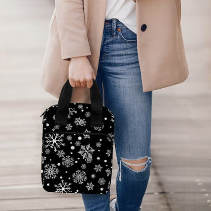 Black And White Snowflake Pattern Print Bible Tote Bag