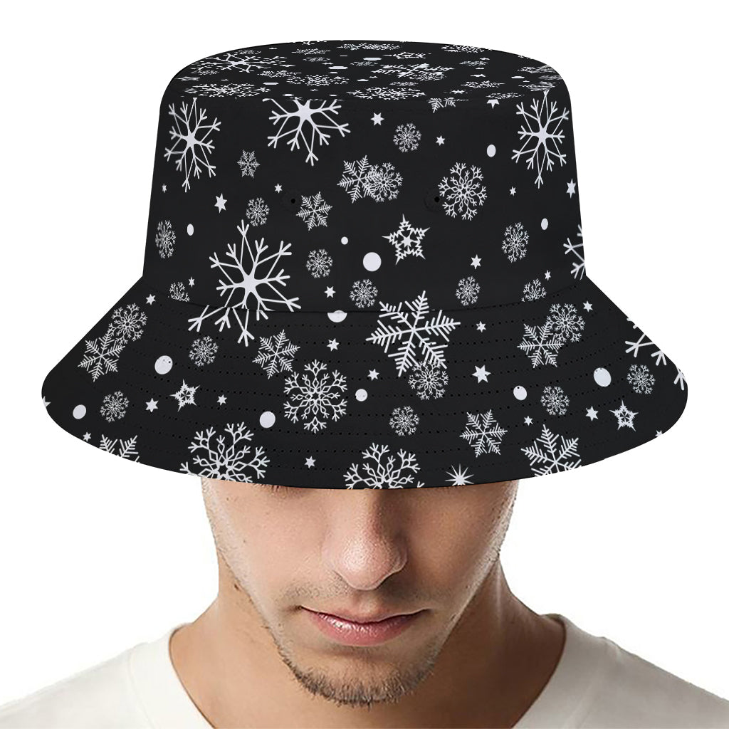 Black And White Snowflake Pattern Print Bucket Hat