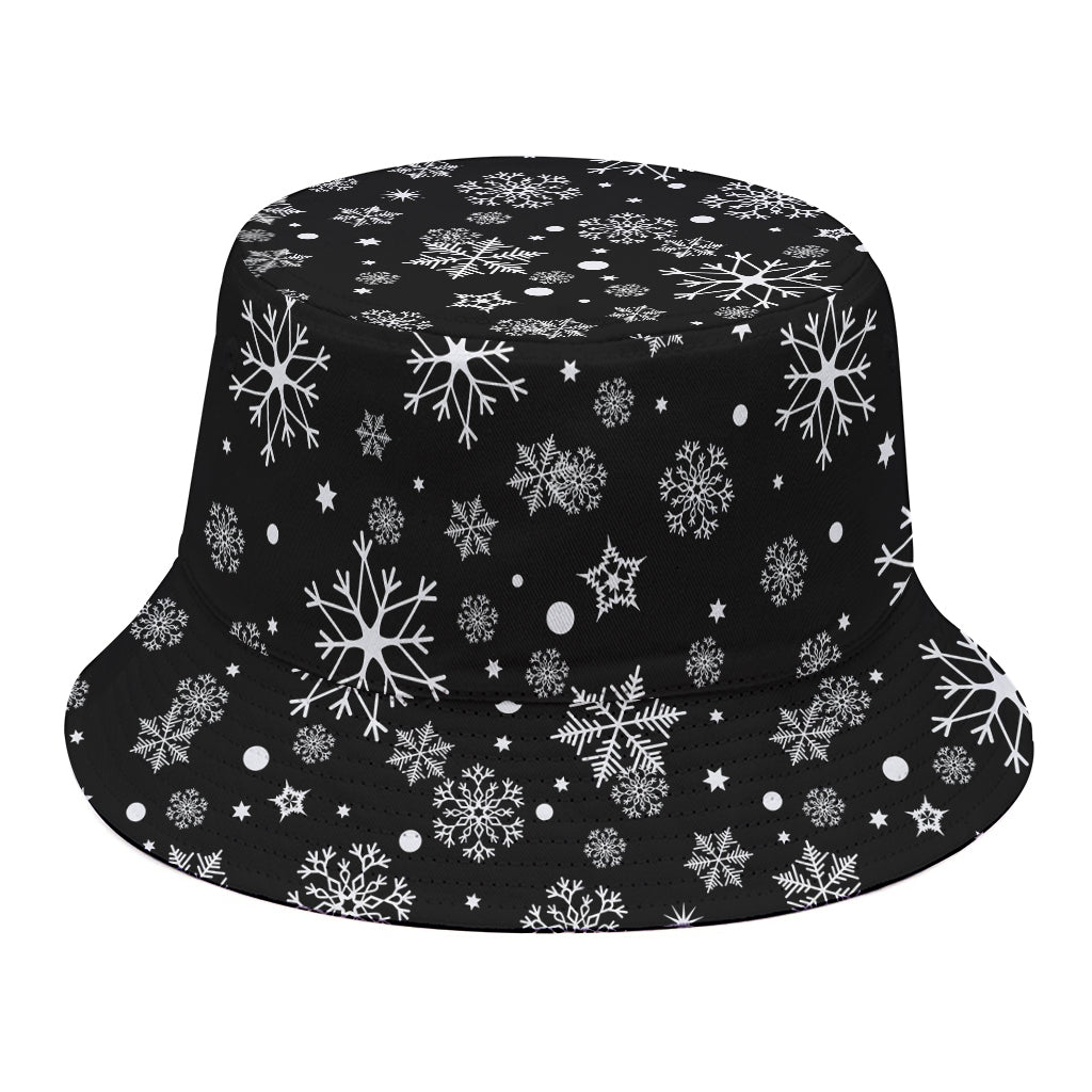 Black And White Snowflake Pattern Print Bucket Hat