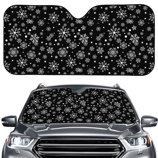 Black And White Snowflake Pattern Print Car Windshield Sun Shade