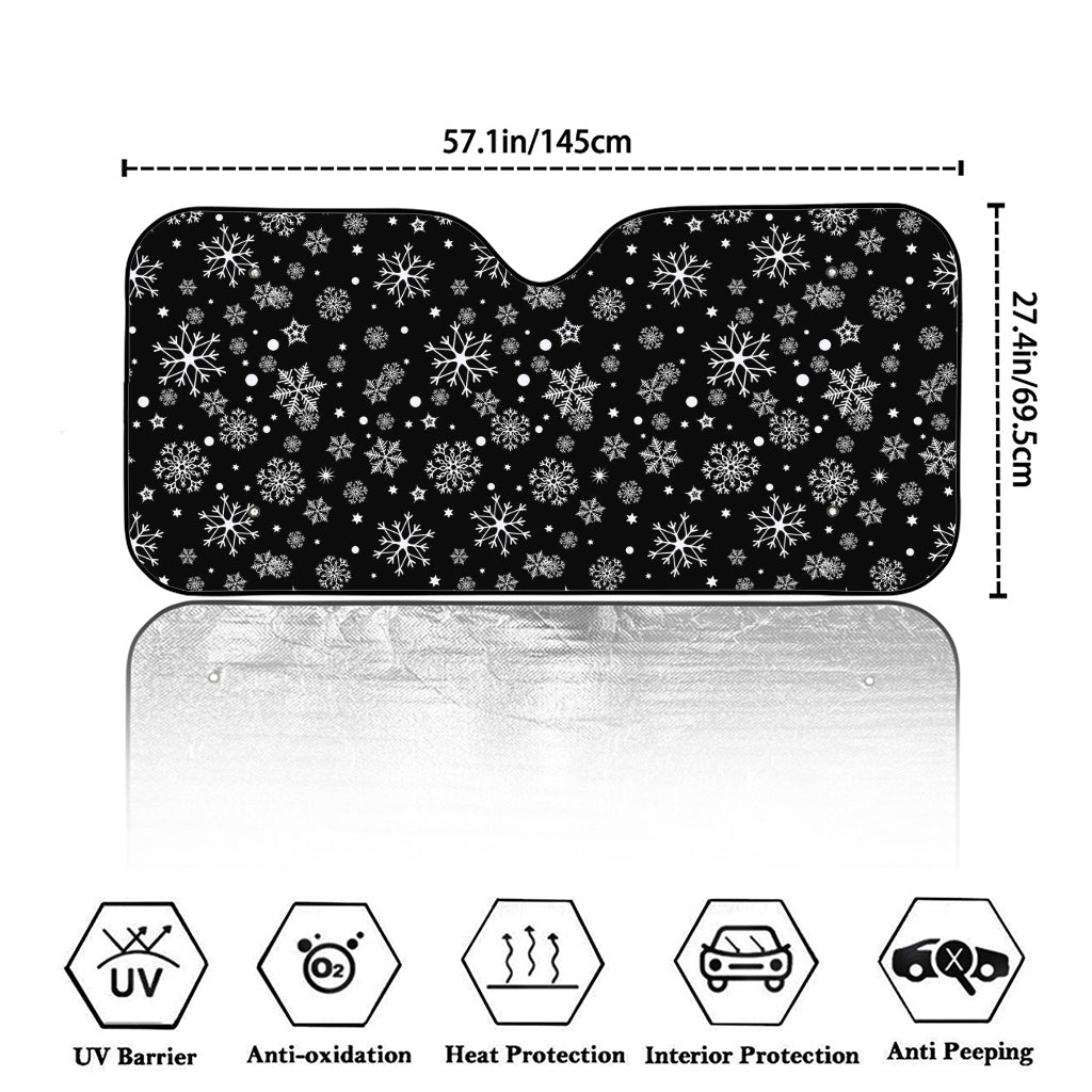 Black And White Snowflake Pattern Print Car Windshield Sun Shade