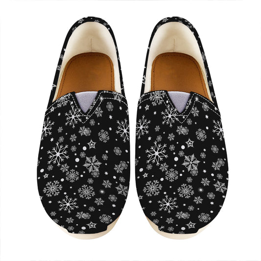 Black And White Snowflake Pattern Print Casual Shoes