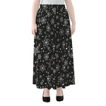 Black And White Snowflake Pattern Print Chiffon Maxi Skirt