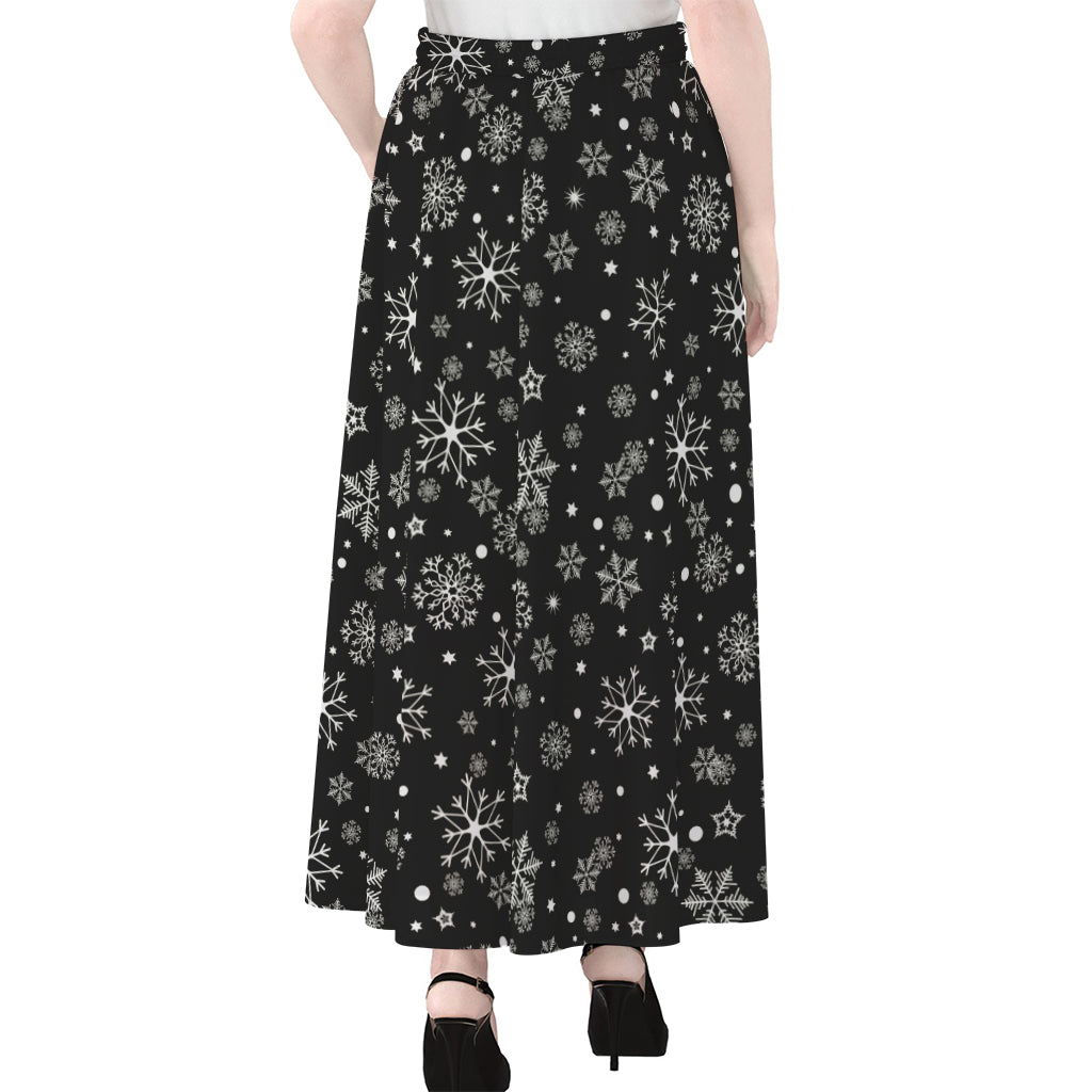 Black And White Snowflake Pattern Print Chiffon Maxi Skirt