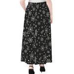 Black And White Snowflake Pattern Print Chiffon Maxi Skirt