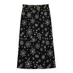 Black And White Snowflake Pattern Print Cotton Front Slit Maxi Skirt