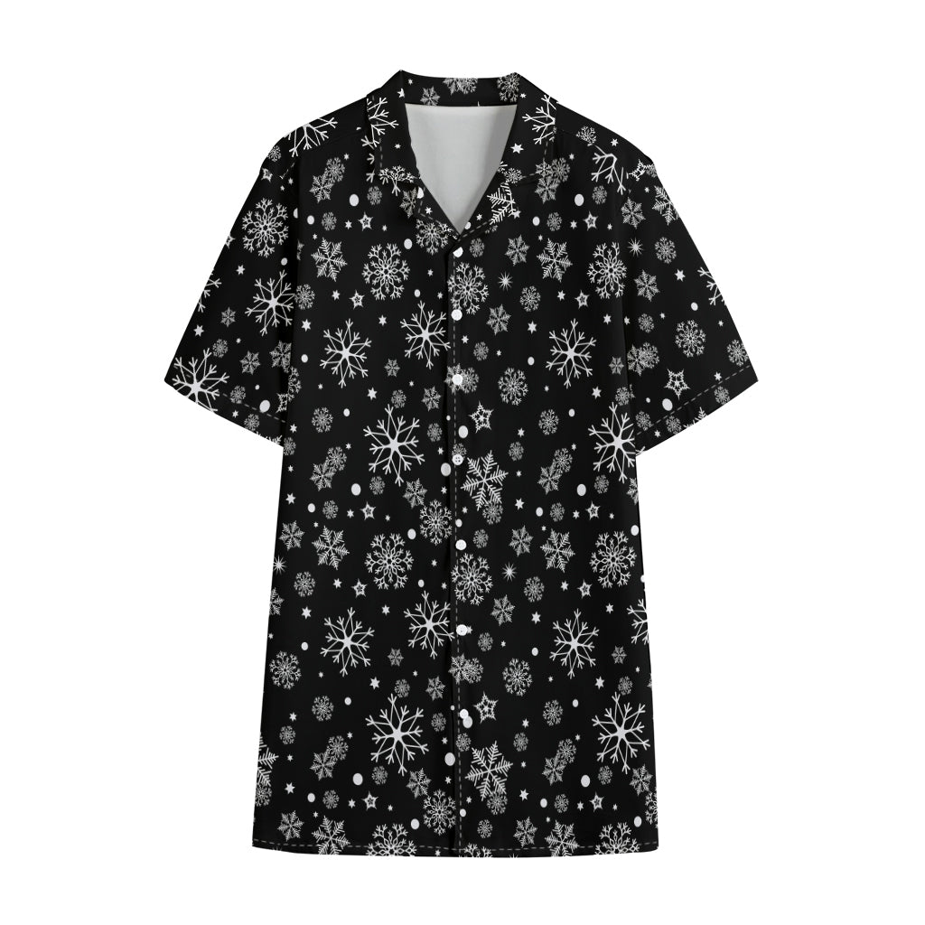 Black And White Snowflake Pattern Print Cotton Hawaiian Shirt