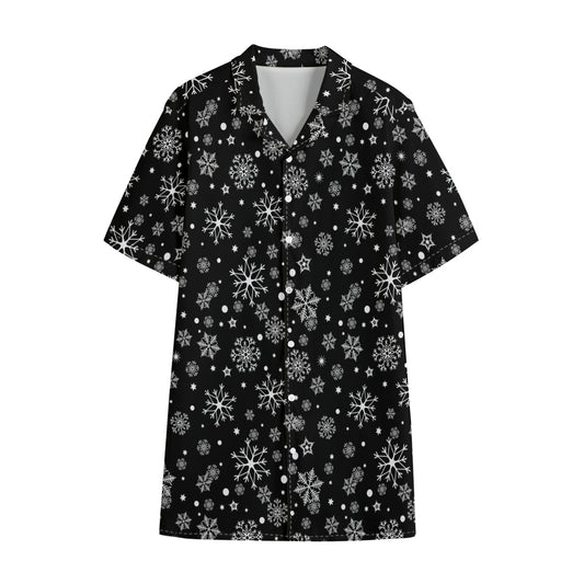 Black And White Snowflake Pattern Print Cotton Hawaiian Shirt