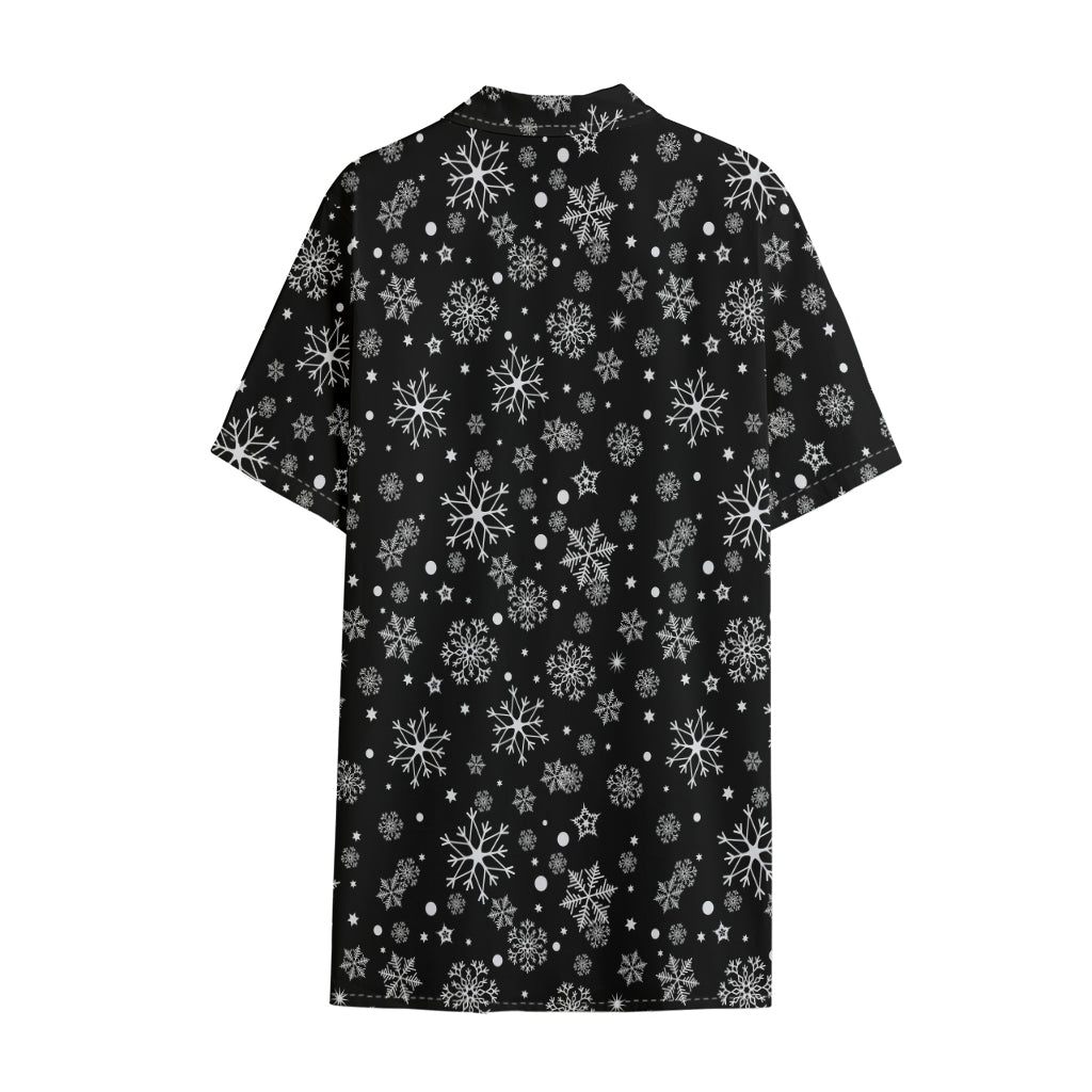 Black And White Snowflake Pattern Print Cotton Hawaiian Shirt