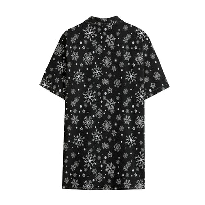 Black And White Snowflake Pattern Print Cotton Hawaiian Shirt