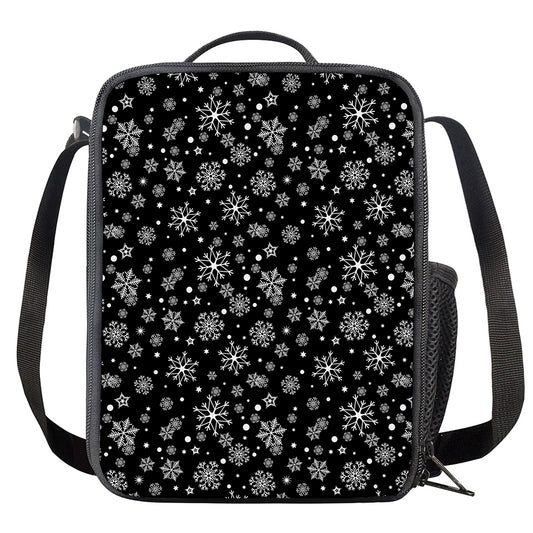 Black And White Snowflake Pattern Print Crossbody Lunch Bag
