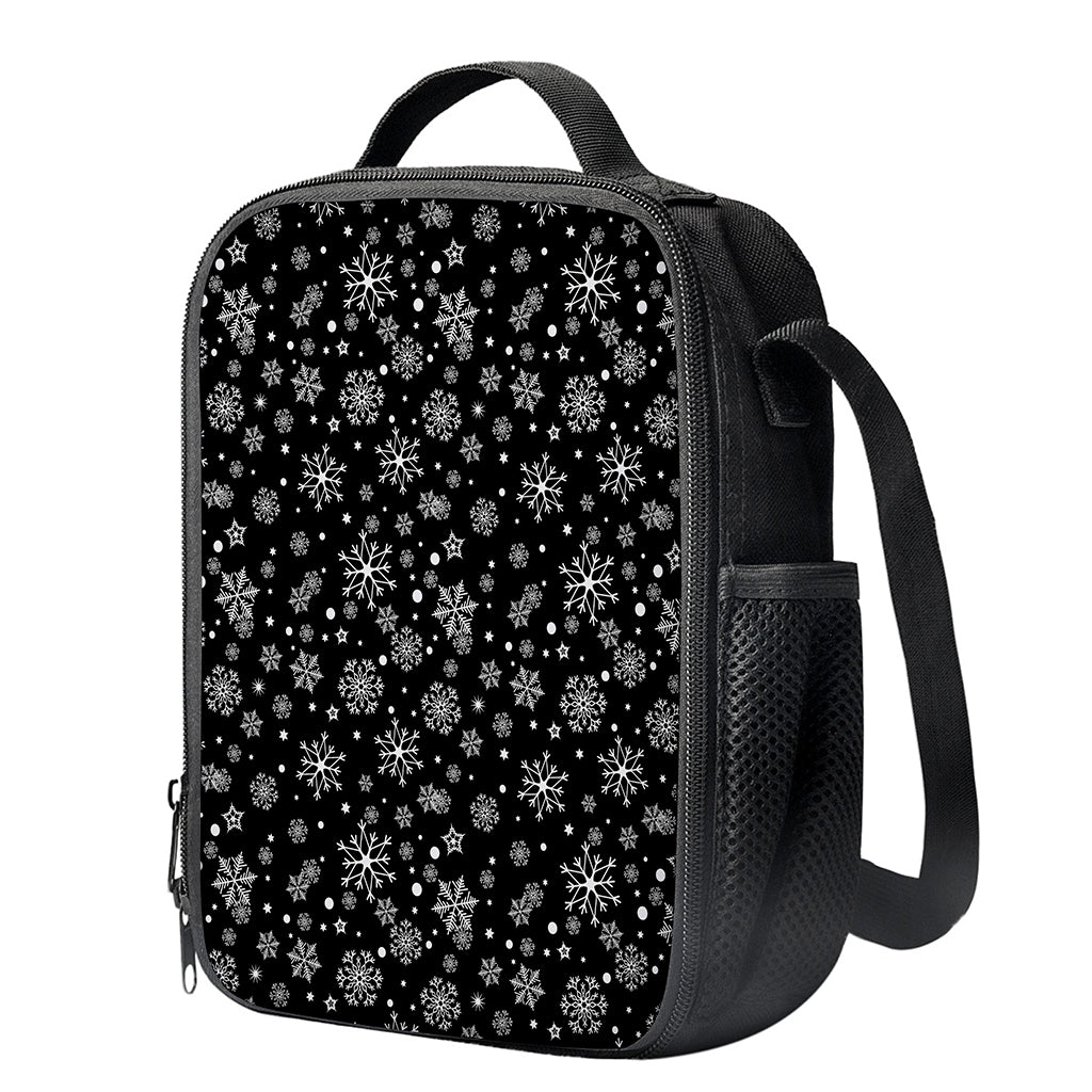 Black And White Snowflake Pattern Print Crossbody Lunch Bag