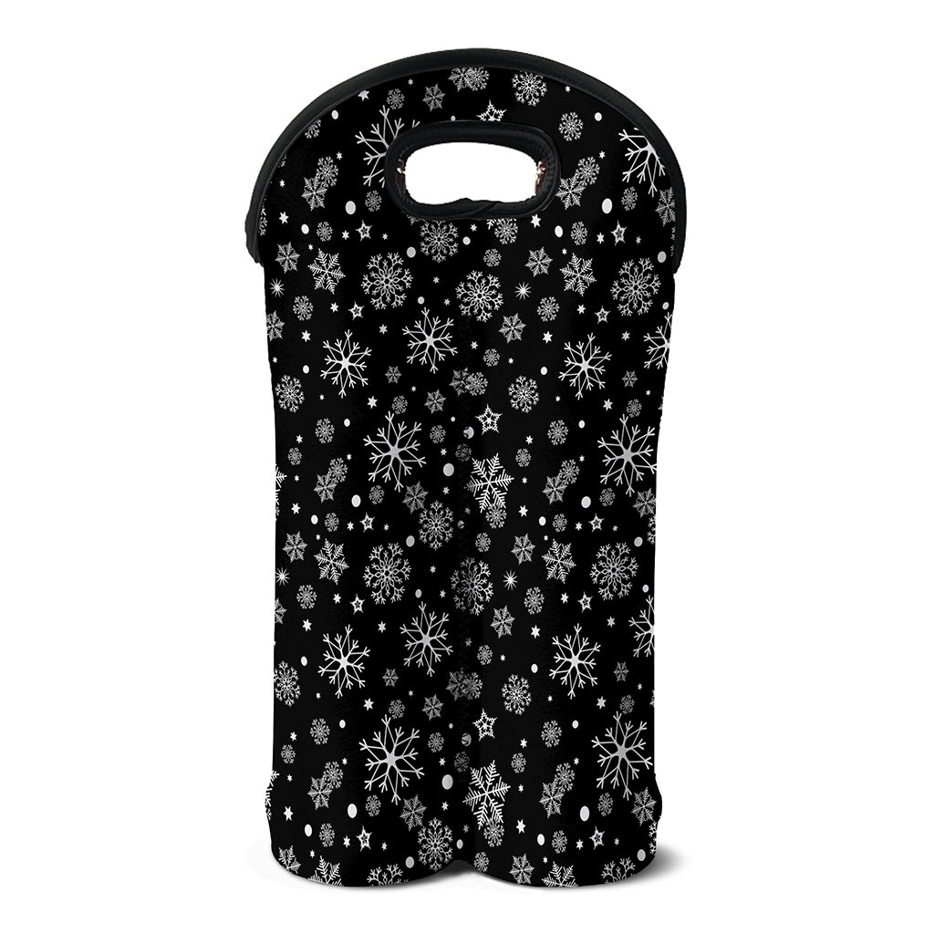 Black And White Snowflake Pattern Print Double Neoprene Wine Tote