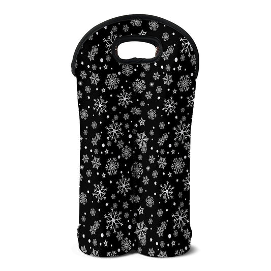 Black And White Snowflake Pattern Print Double Neoprene Wine Tote