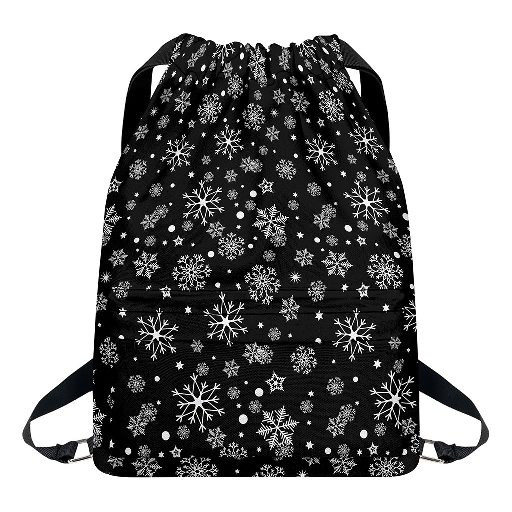 Black And White Snowflake Pattern Print Drawstring Backpack