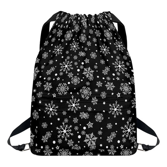 Black And White Snowflake Pattern Print Drawstring Backpack