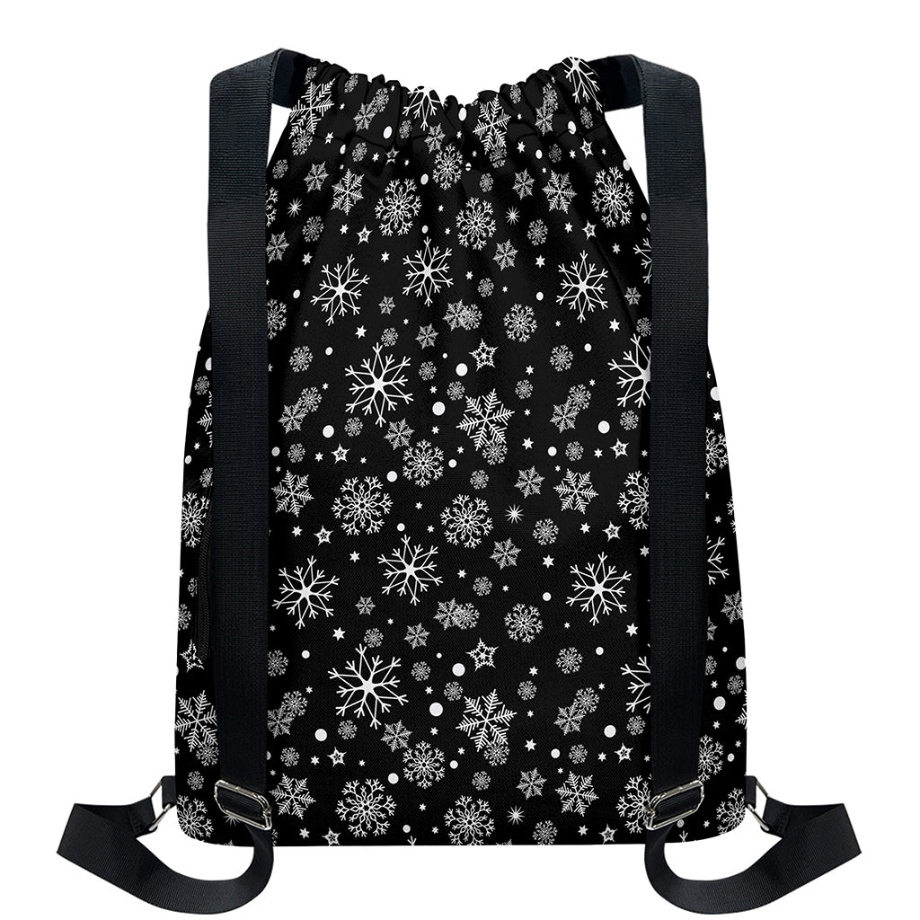 Black And White Snowflake Pattern Print Drawstring Backpack