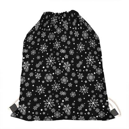 Black And White Snowflake Pattern Print Drawstring Bag