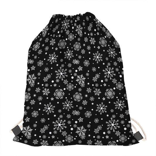 Black And White Snowflake Pattern Print Drawstring Bag