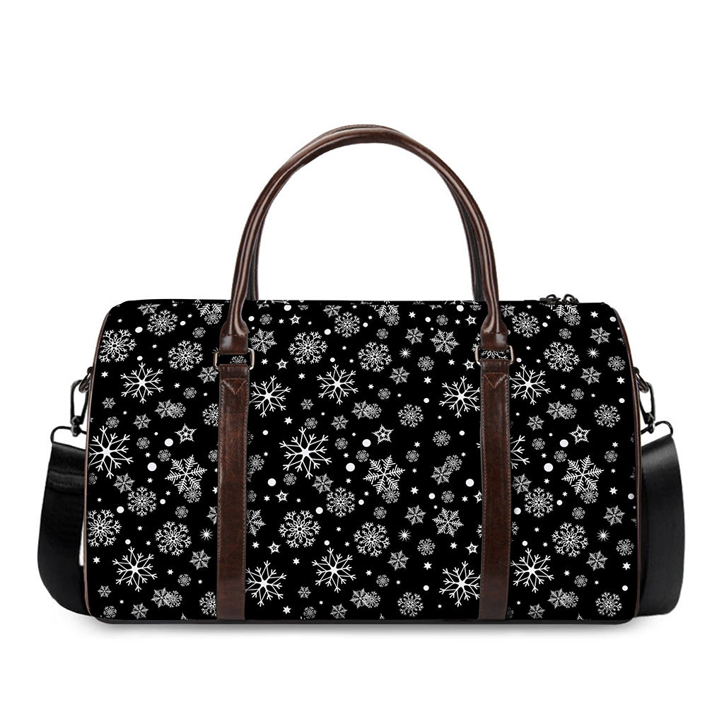 Black And White Snowflake Pattern Print Duffle Bag