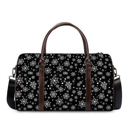 Black And White Snowflake Pattern Print Duffle Bag